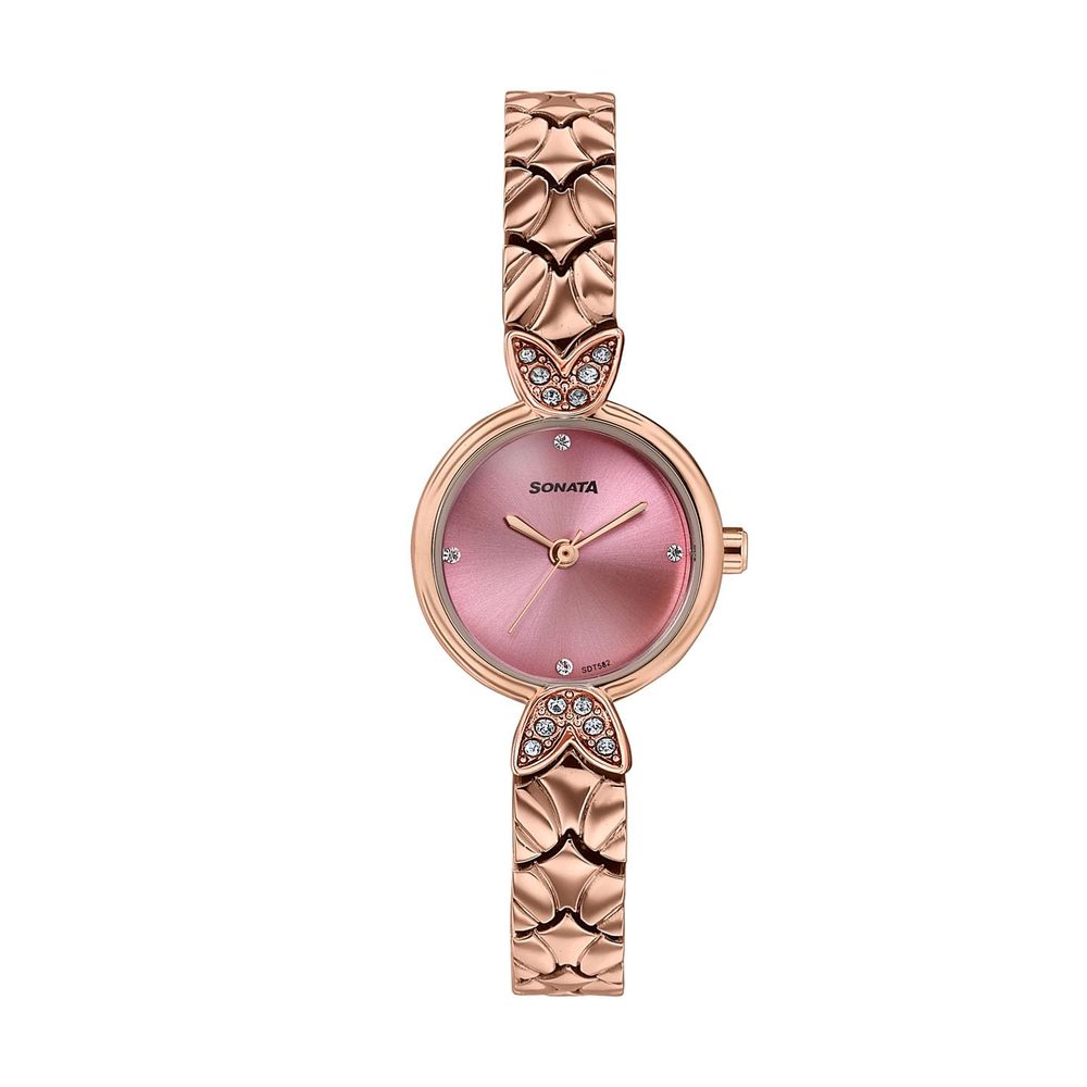 Sonata Women’s Vintage Style Pink dial Bracelet Watch - 87124WM06