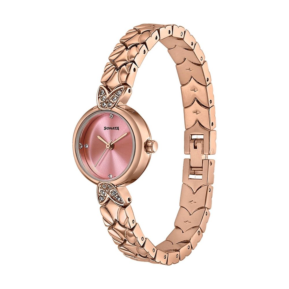 Sonata Women’s Vintage Style Pink dial Bracelet Watch - 87124WM06
