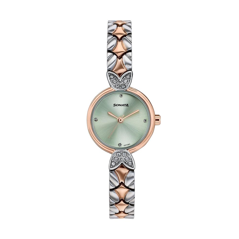 Sonata Women’s Vintage Style Pastel Green dial Bracelet Watch - 87124KM01