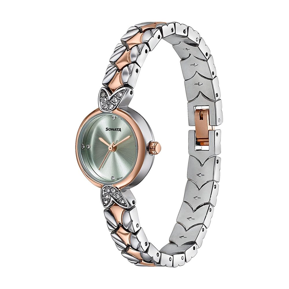 Sonata Women’s Vintage Style Pastel Green dial Bracelet Watch - 87124KM01