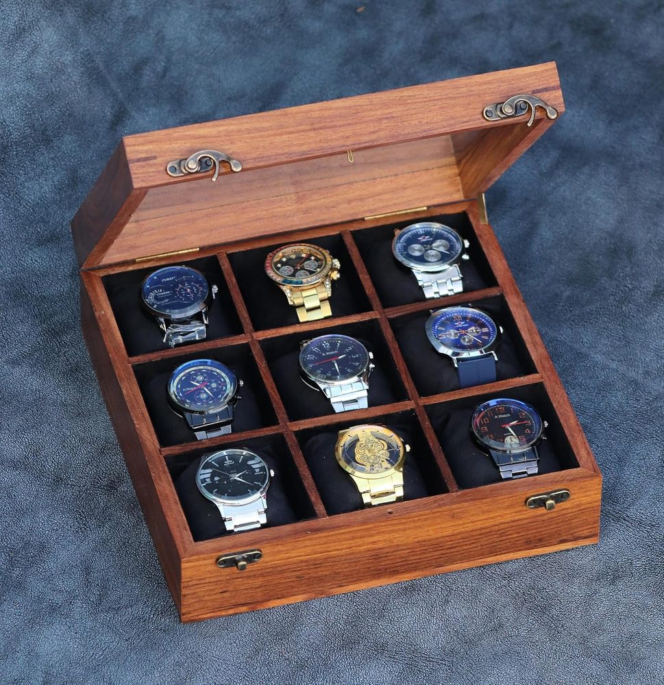 Wooden Watch Box, Watch Display Case & Organizer, Gift for Mens, Jewelry Case, Gift for Womens… (Cocoa brown)(9Slots)