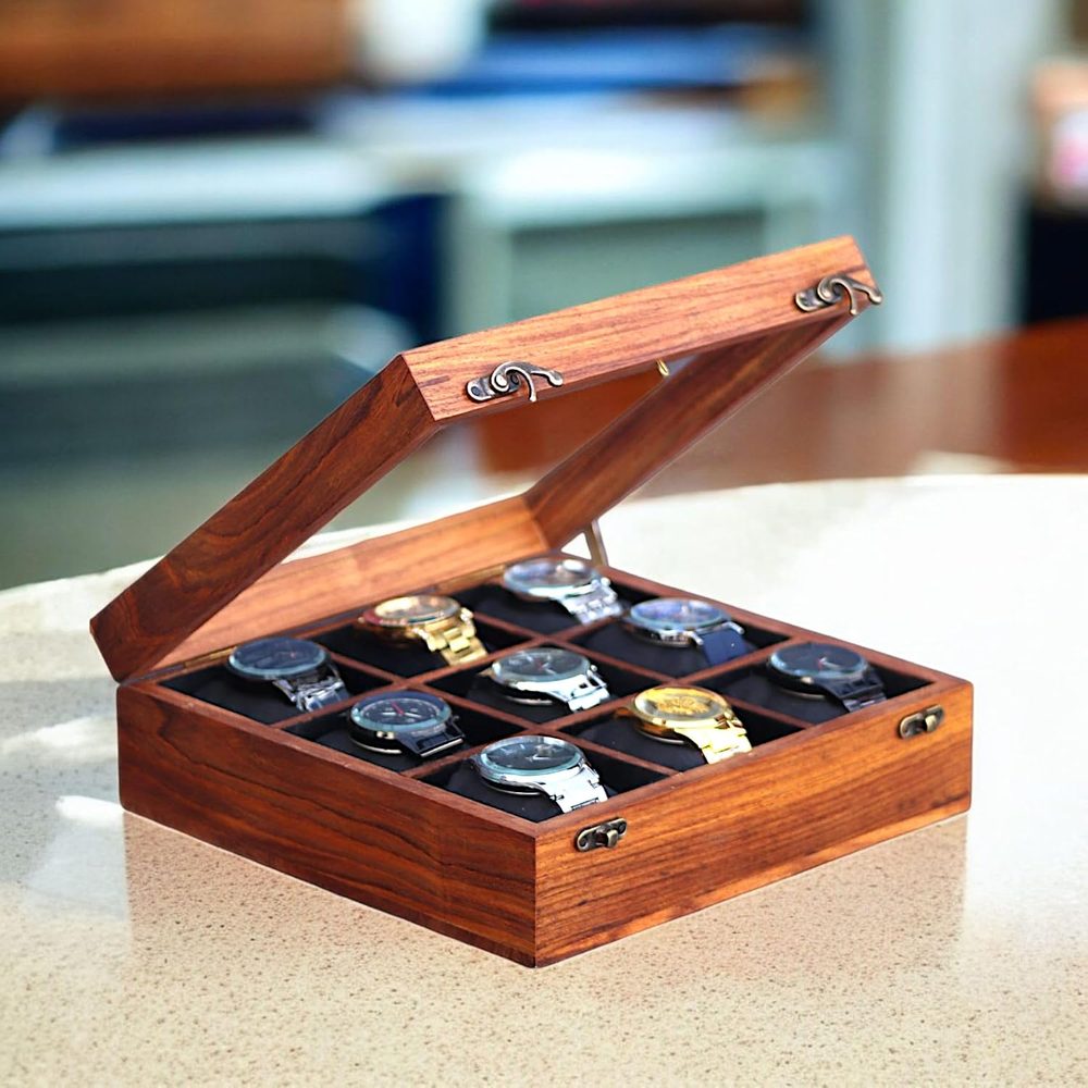 Wooden Watch Box, Watch Display Case & Organizer, Gift for Mens, Jewelry Case, Gift for Womens… (Cocoa brown)(9Slots)