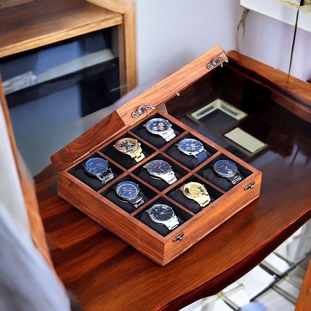 Wooden Watch Box, Watch Display Case & Organizer, Gift for Mens, Jewelry Case, Gift for Womens… (Cocoa brown)(9Slots)