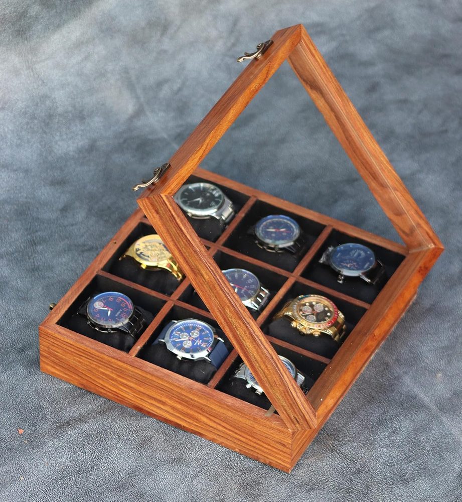 Wooden Watch Box, Watch Display Case & Organizer, Gift for Mens, Jewelry Case, Gift for Womens… (Cocoa brown)(9Slots)