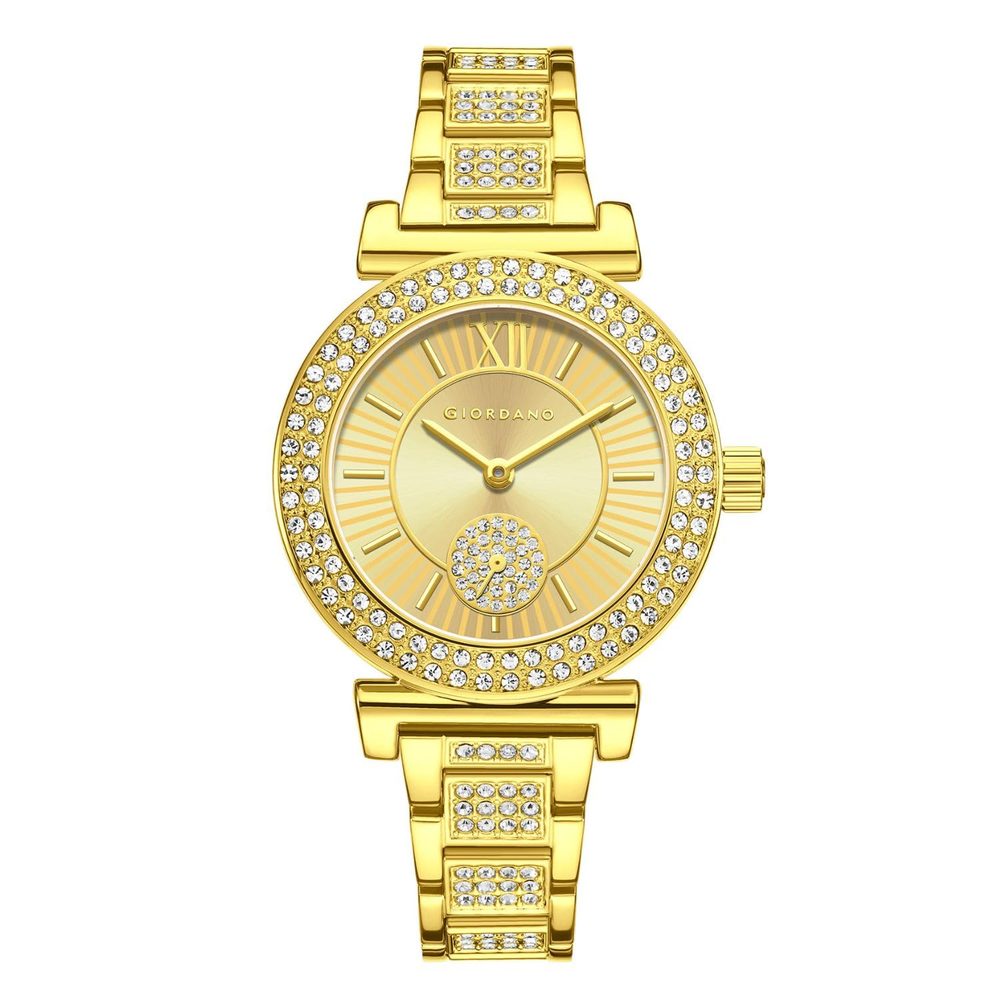 Giordano Luxury Analog Watch for Women - Elegant Crystal Design with sub dial and Diamond Studed statinless Steel Strap
