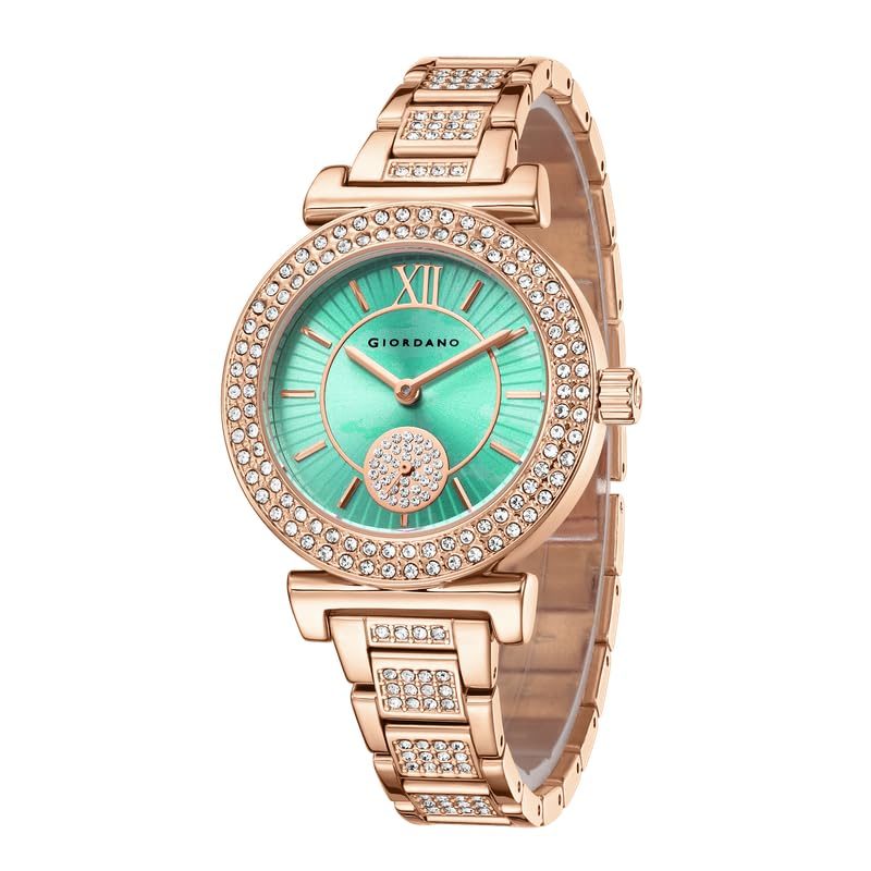 Giordano Luxury Analog Watch for Women - Elegant Crystal Design with sub dial and Diamond Studed statinless Steel Strap