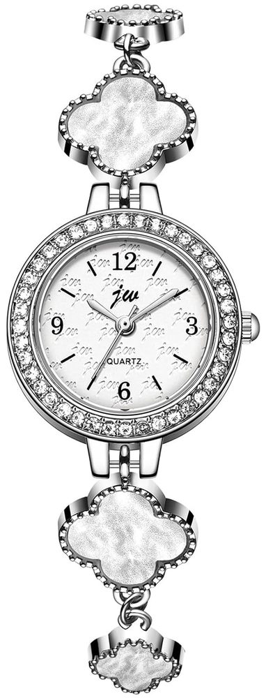Four Leaf Clover Bracelet for Women Crystal Bezel with Sliding Chain Rose Gold or Silver Quartz Watch