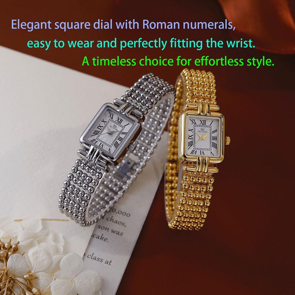 Women Vintage Roman Numerals Watch with Gold or Silver Options Square Dial 30M Waterproof Elegant Jewelry Gift