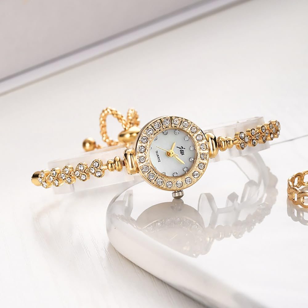 Women Crystal Bracelet Watch Elegant Heart Shaped Sliding Chain Quartz Watch for Ladies Easy Adjust Dress Wristwatch Gold Silver