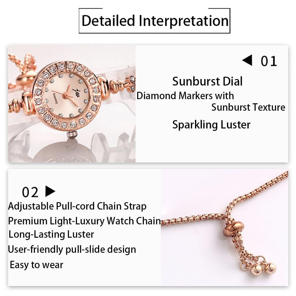 Women Crystal Bracelet Watch Elegant Heart Shaped Sliding Chain Quartz Watch for Ladies Easy Adjust Dress Wristwatch Gold Silver
