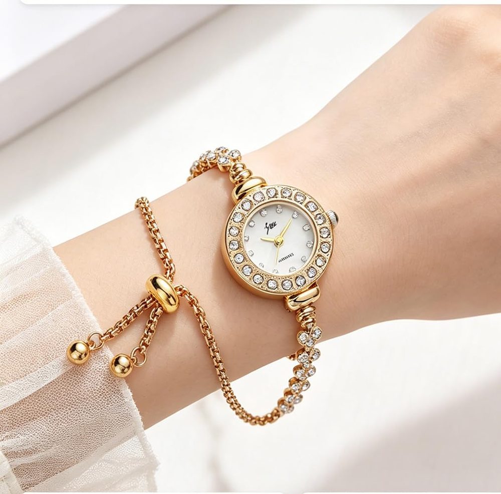 Women Crystal Bracelet Watch Elegant Heart Shaped Sliding Chain Quartz Watch for Ladies Easy Adjust Dress Wristwatch Gold Silver