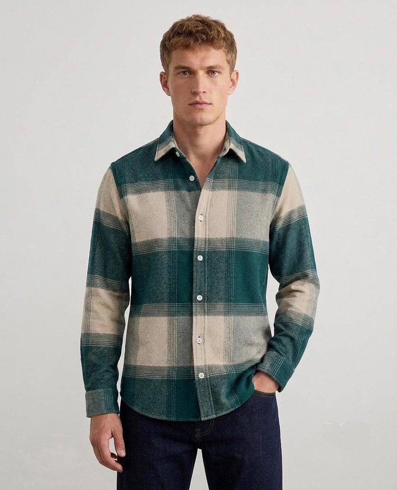 DEEMOON Men's Premium Cotton Blend Printed Checkered Shirt