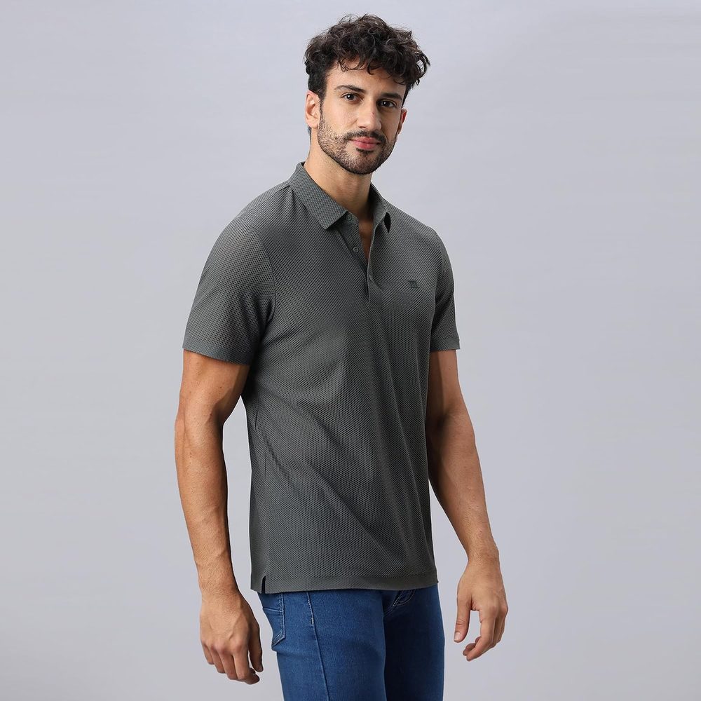 HEKTOR Men’s Bonded Snap Button Polo Bubble Jacquard