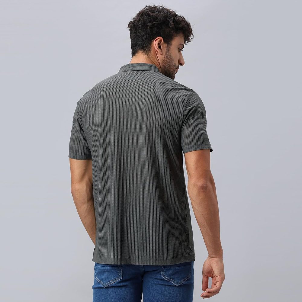 HEKTOR Men’s Bonded Snap Button Polo Bubble Jacquard