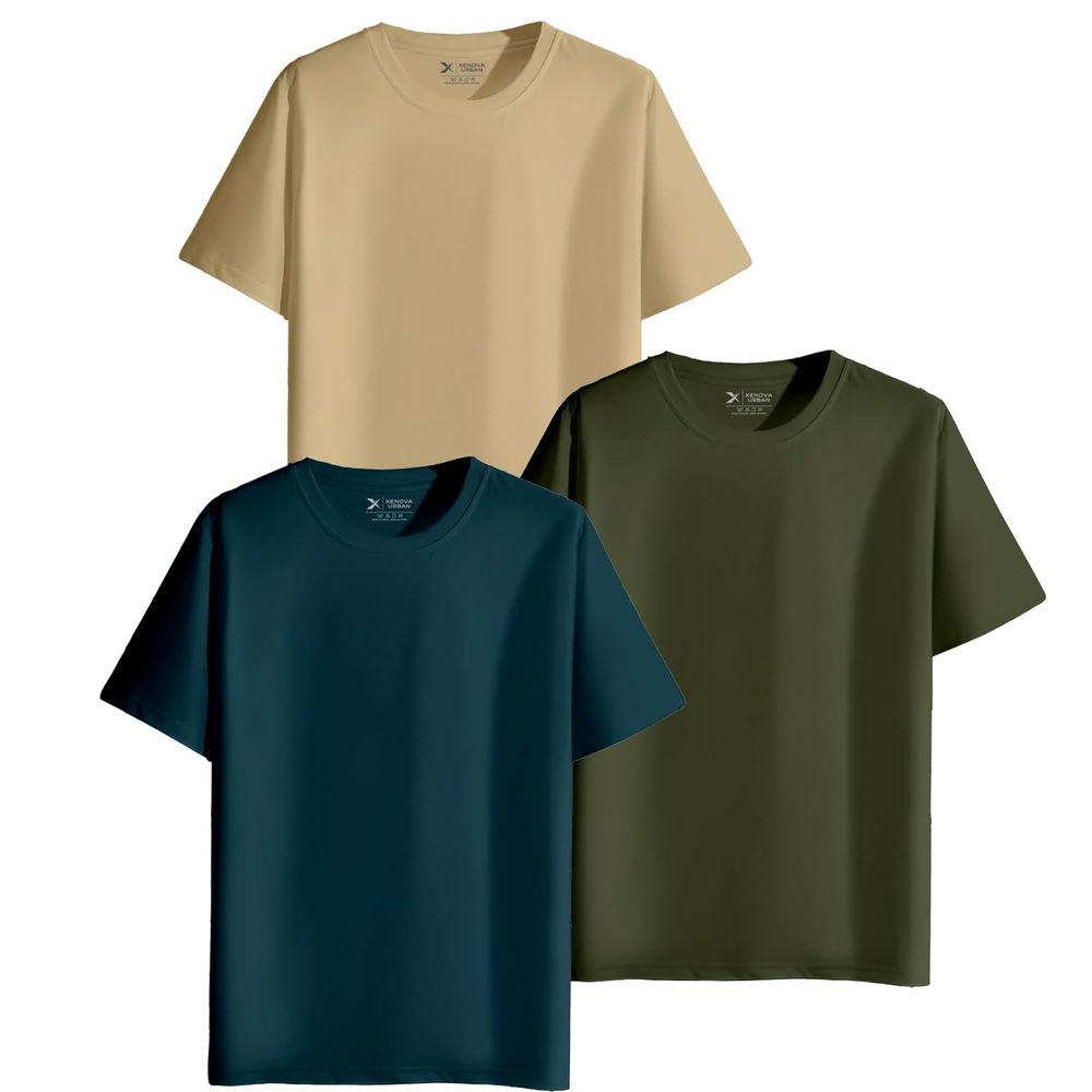 XENOVAURBAN Unisex Regular Cotton Combo of 3 Solid Color Tshirt