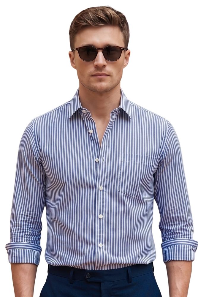 Louis Philippe Men's Easy to Iron Everyday wear Premium Cotton Full Sleeve Stripe Formal Shirt Slim Fit