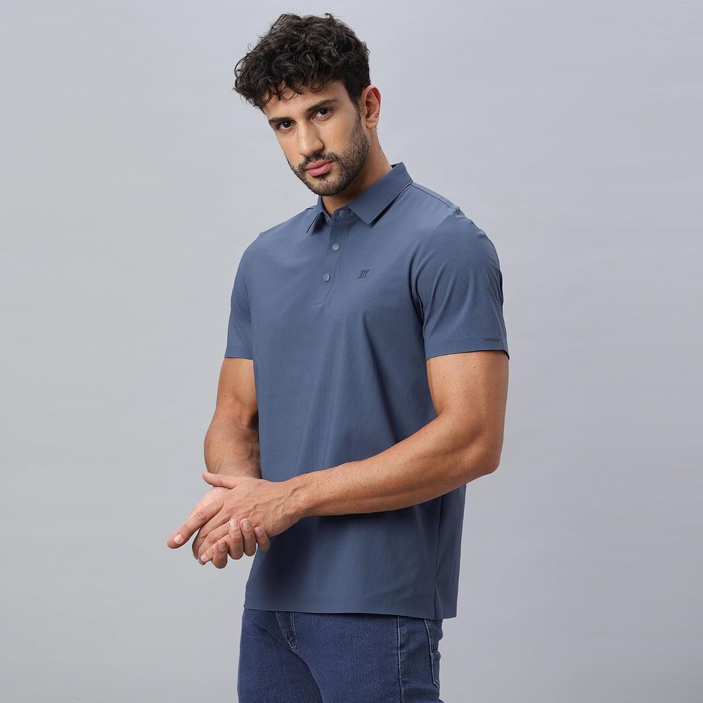 HEKTOR Men’s Bonded Snap Button Polo Big Checks|Premium Nylon|Casual Regular Fit Short Sleeve Polo T-Shirt