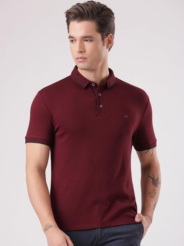 TURMS Men's Modal Solid Polo T-Shirt, Odor Control, Stretchable & Breathable, Jacquard Collared Neck, Half Sleeve