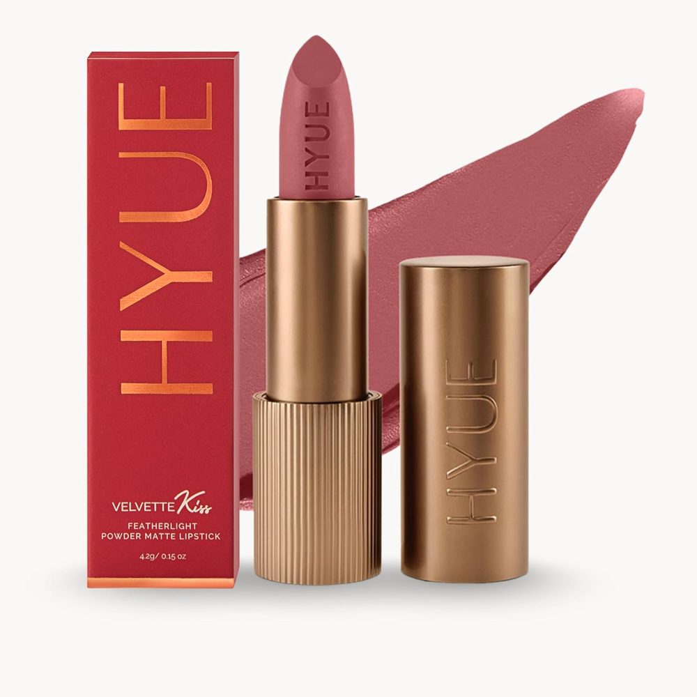 HYUE Velvette Kiss Matte Bullet Lipstick | Bare Affair | Feather Light & Powder Finish | Long-Wear Intense Color | with Jojoba, Almond & Gooseberry | Smudge-Proof, Travel-Friendly, Precision Tip