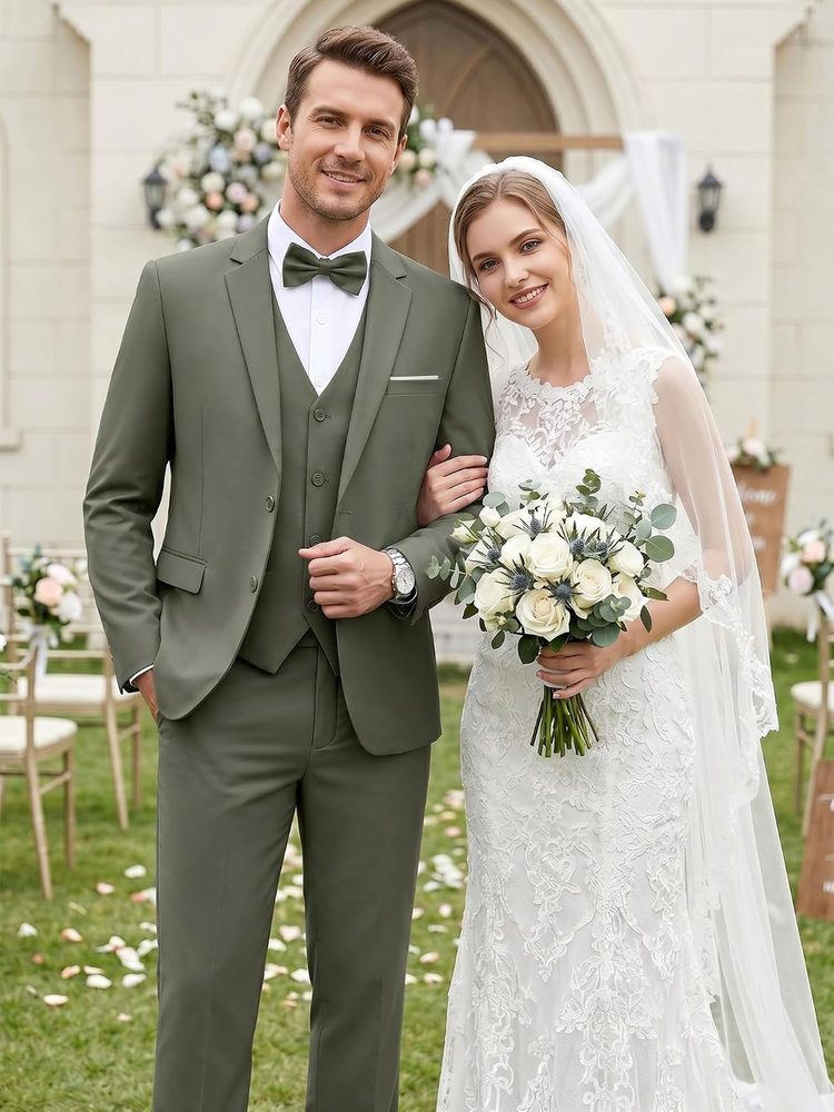 WEEN CHARM Men's 3-Piece Slim Fit Suit Set-2-Button Blazer,Vest & Pants-Formal Wedding,Prom,Party & Business Tuxedo