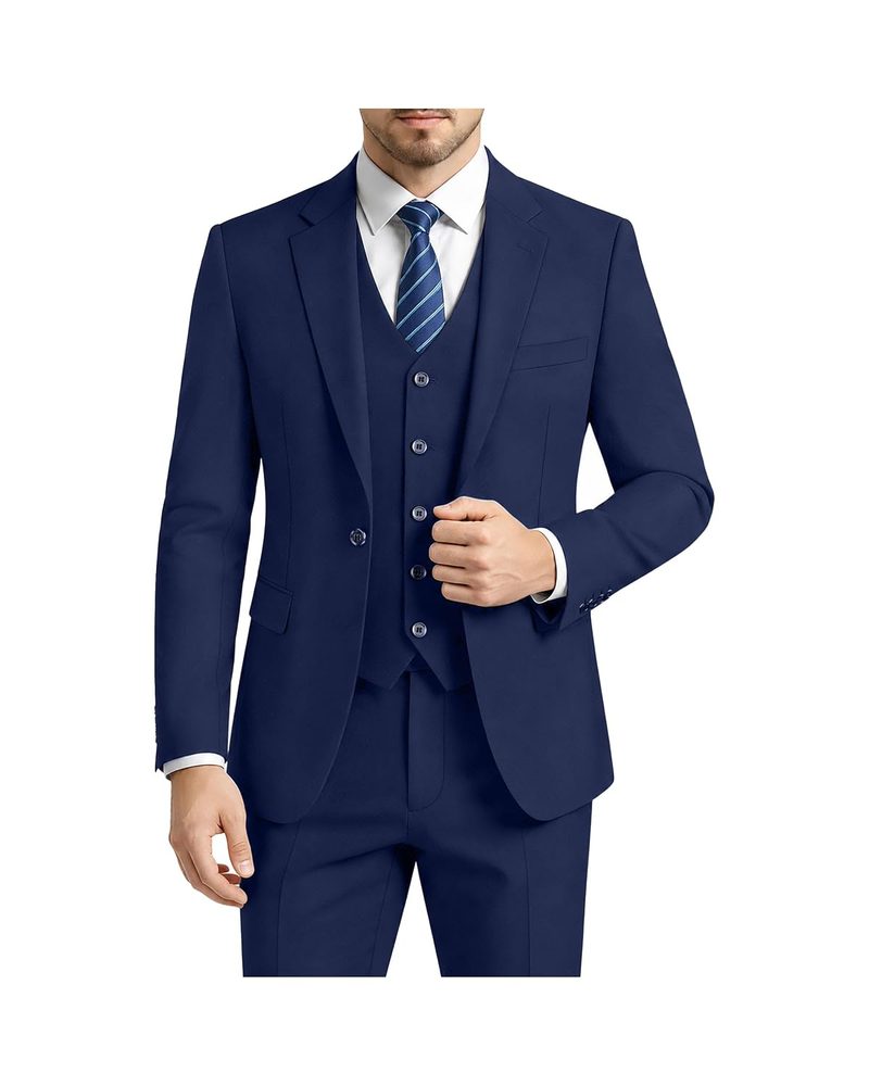 LUPURTY Men's 3 Piece Suit, One Button Slim Fit Tuxedo