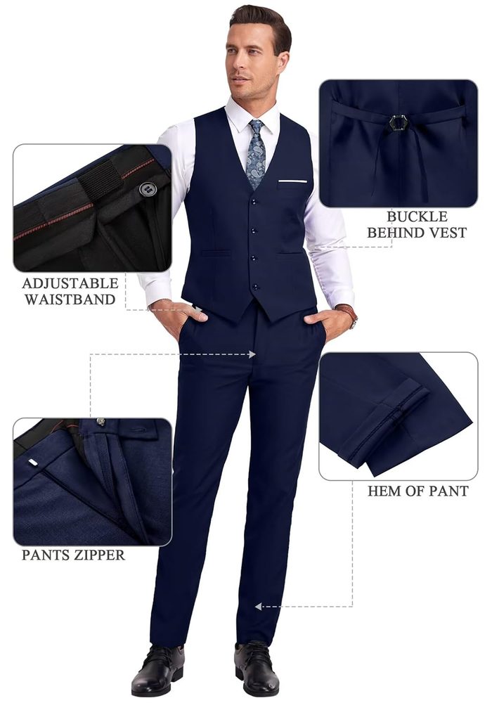 Men Suit 3 Pieces Slim Fit Jacket Vest Pant with Tie