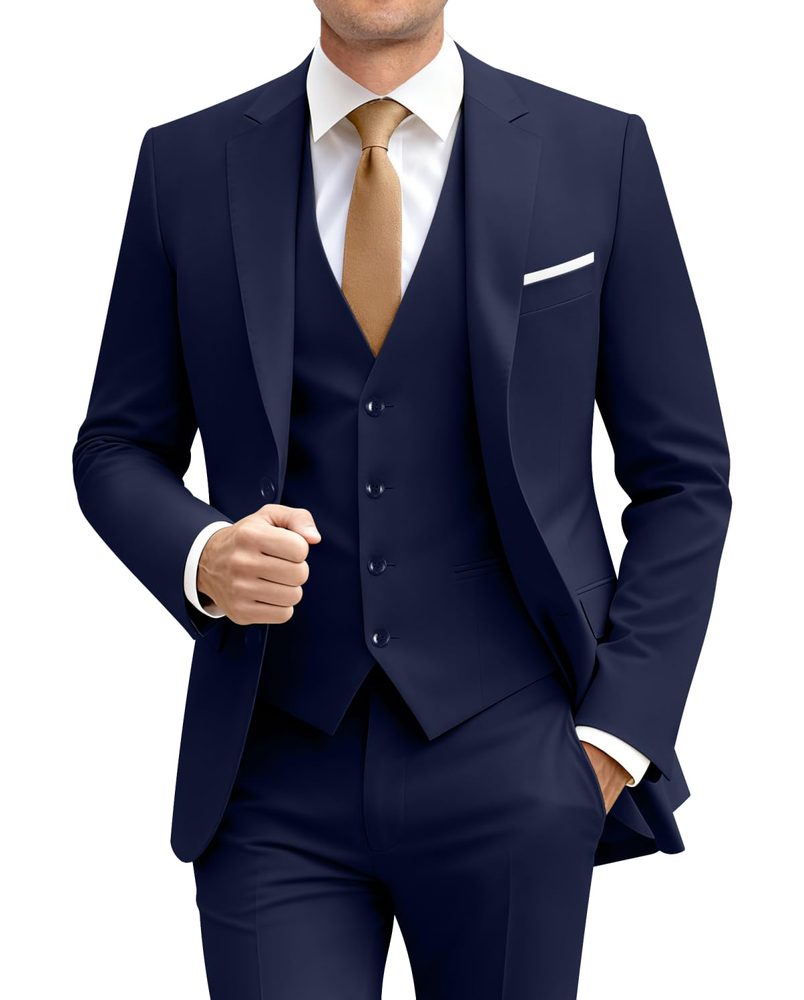 Men Suit 3 Piece Solid Formal Wedding Suit Blazer Vest Pants Set