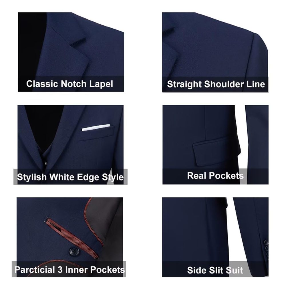 Men Suit 3 Piece Solid Formal Wedding Suit Blazer Vest Pants Set