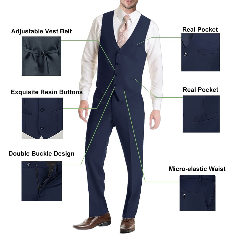 Men Suit 3 Piece Solid Formal Wedding Suit Blazer Vest Pants Set