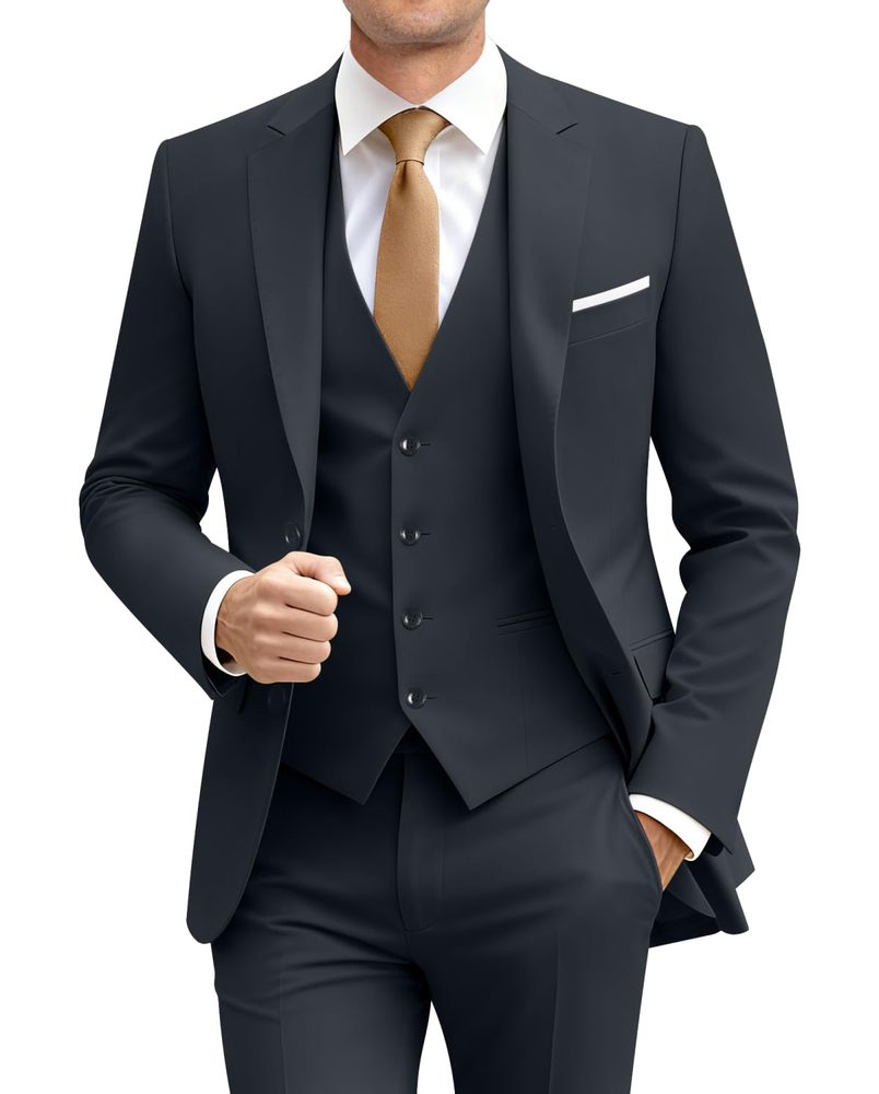 Men Suit 3 Piece Solid Formal Wedding Suit Blazer Vest Pants Set