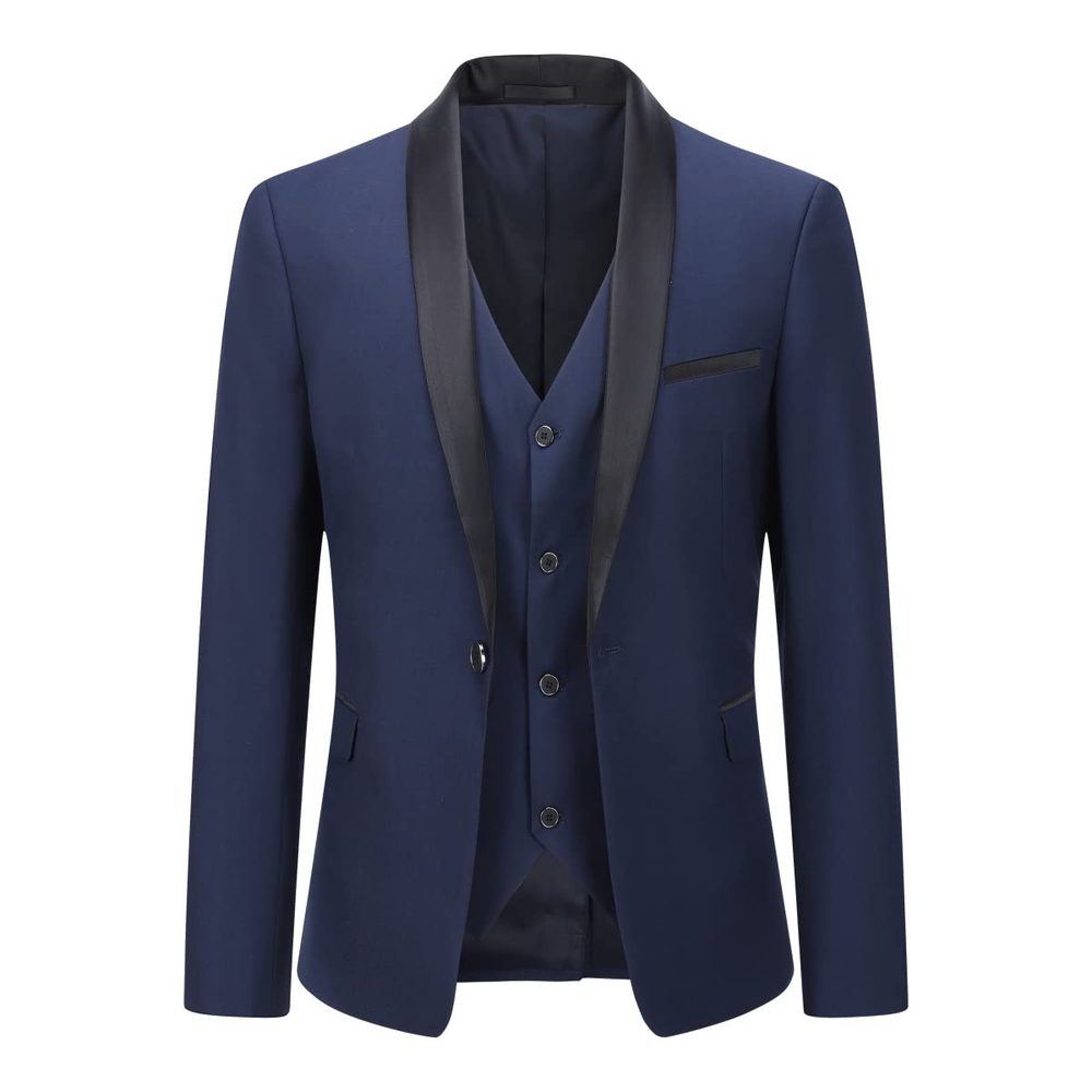 Boyland Men’s 3 Pieces Suit Shawl Lapel Tuxedo Suits Shawl Lapel One Button Tux Jacket Vest Trousers Dinner