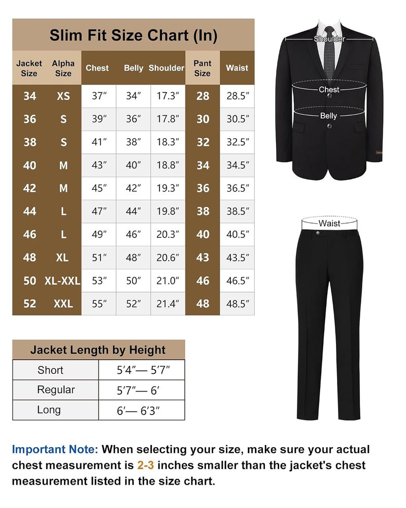 Men's 3 Piece Suit Slim Fit - Single Breasted Two Buttons Solid Business Wedding Suit Jacket Vest Pants Set