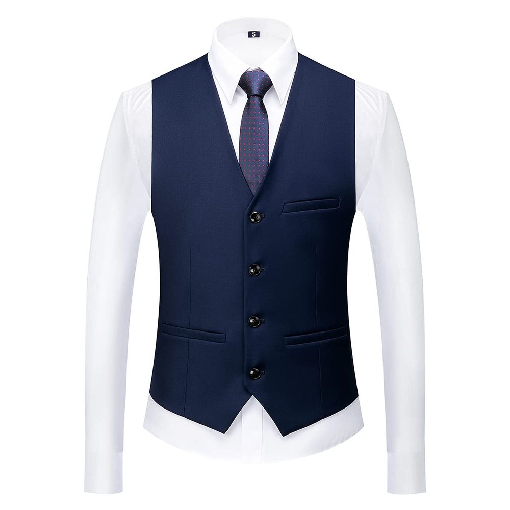 KUDORO Men's 3-Piece Slim Fit One Button for Wedding Business Men's Suit Jacket Vest Trousers