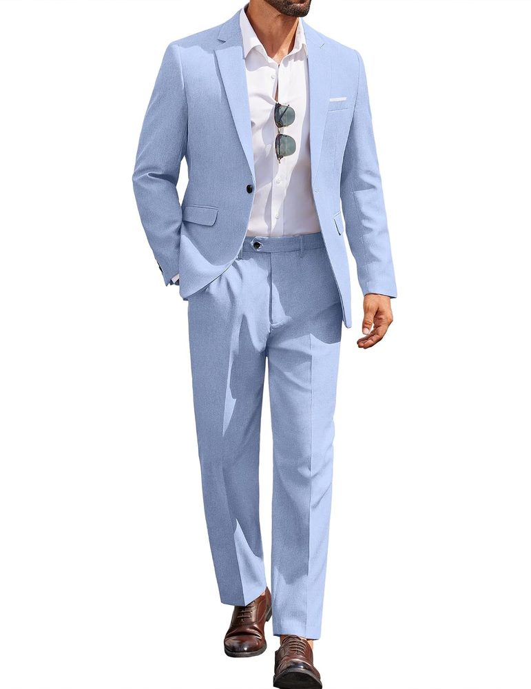 COOFANDY Men Suits Classic Fit 2 Piece Suit Set One Button Casual Blazer Wedding Bussiness Suit Separates