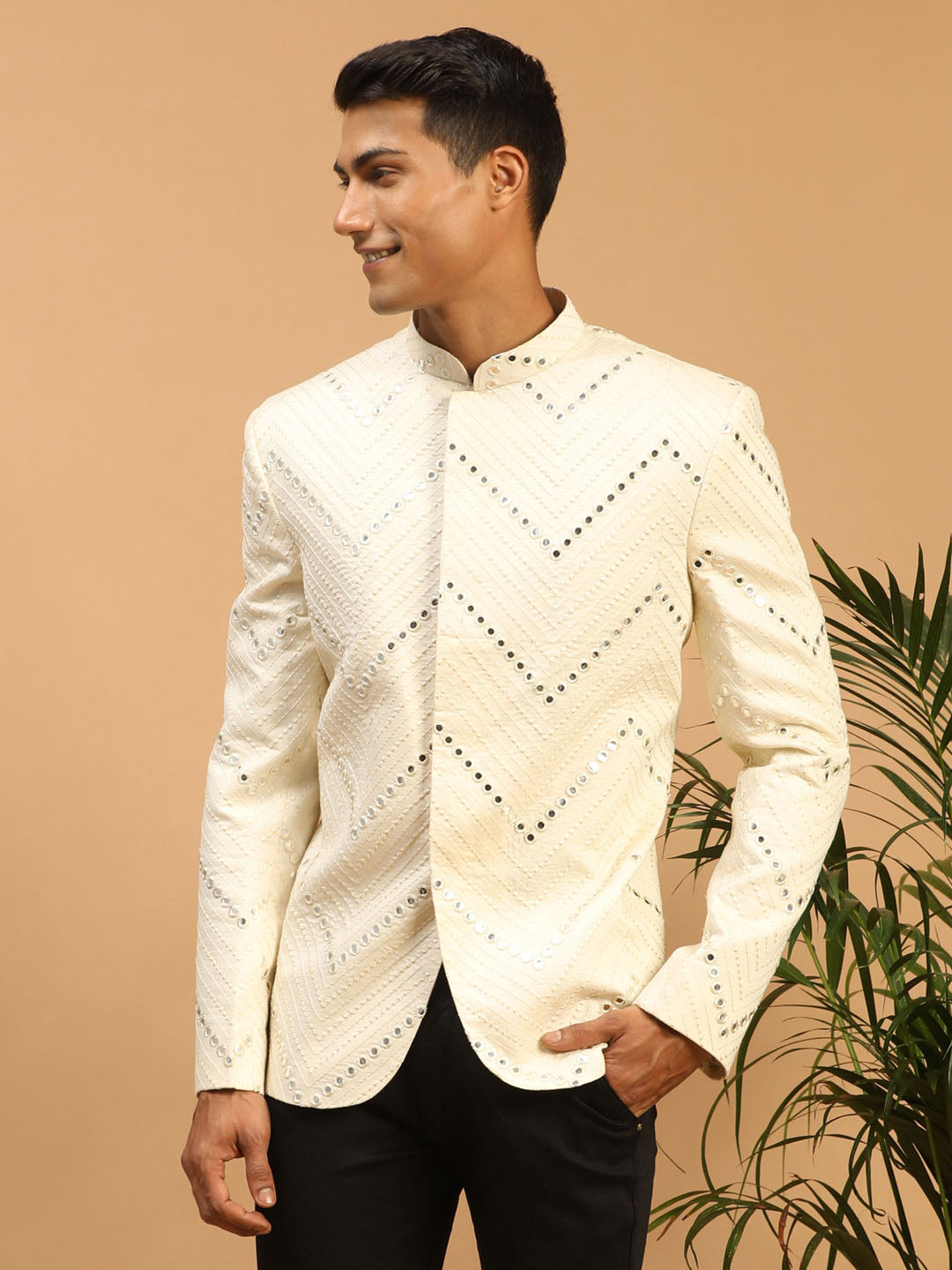 Men's Cream Mirror Jodhpuri