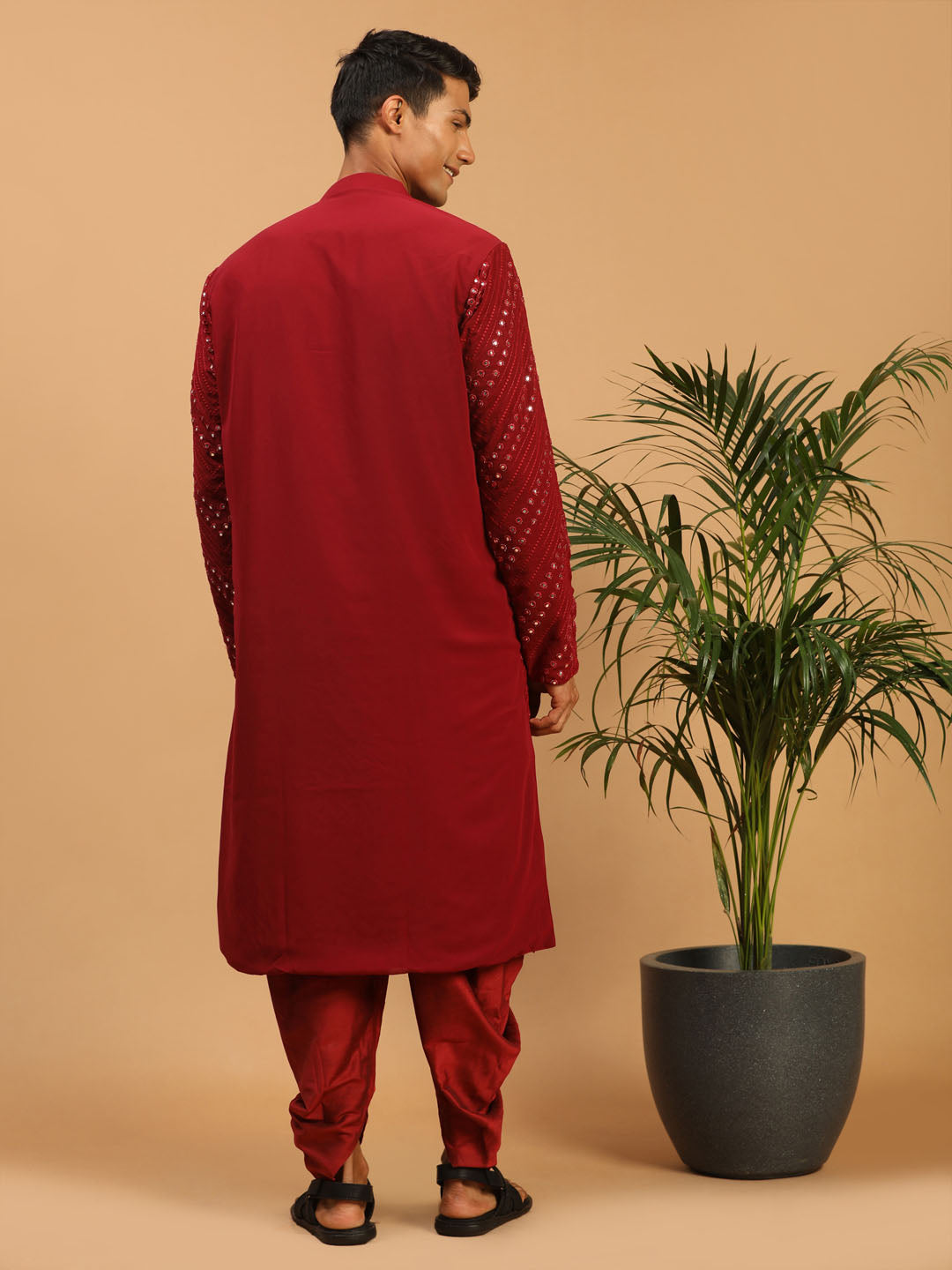 Men's Maroon Mirror Kurta Dhoti Set