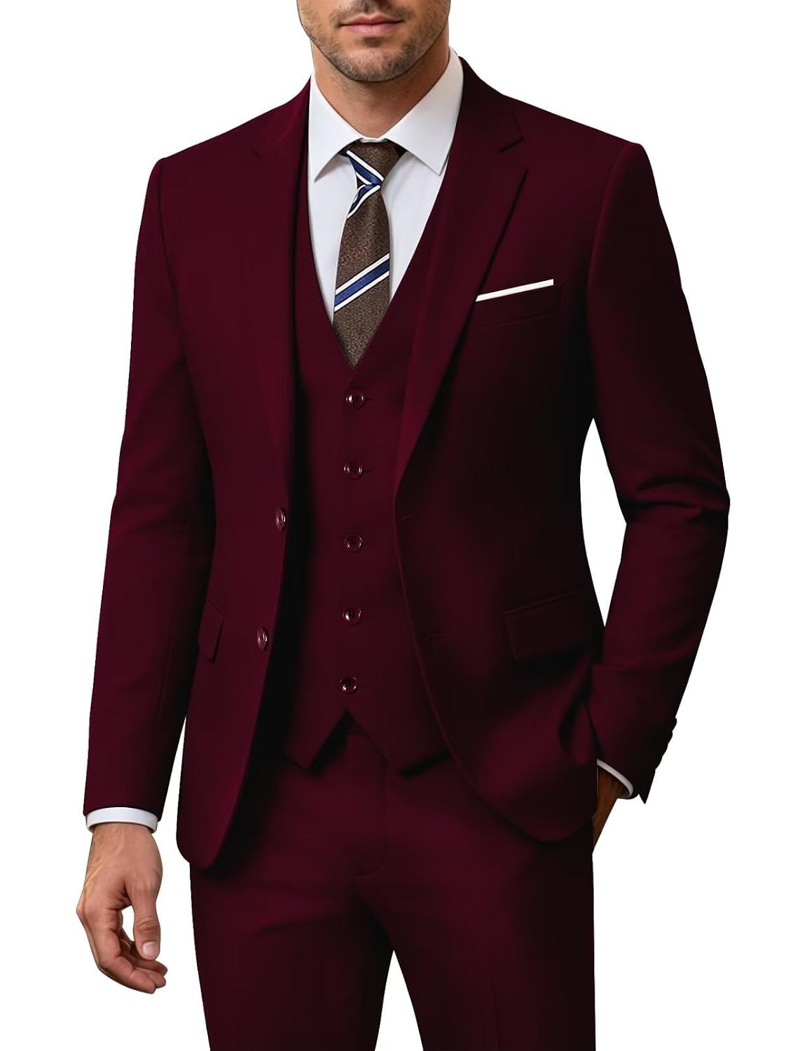 Men's 3 Piece Slim Fit Suit Set, Jacket Vest and Pants for Men