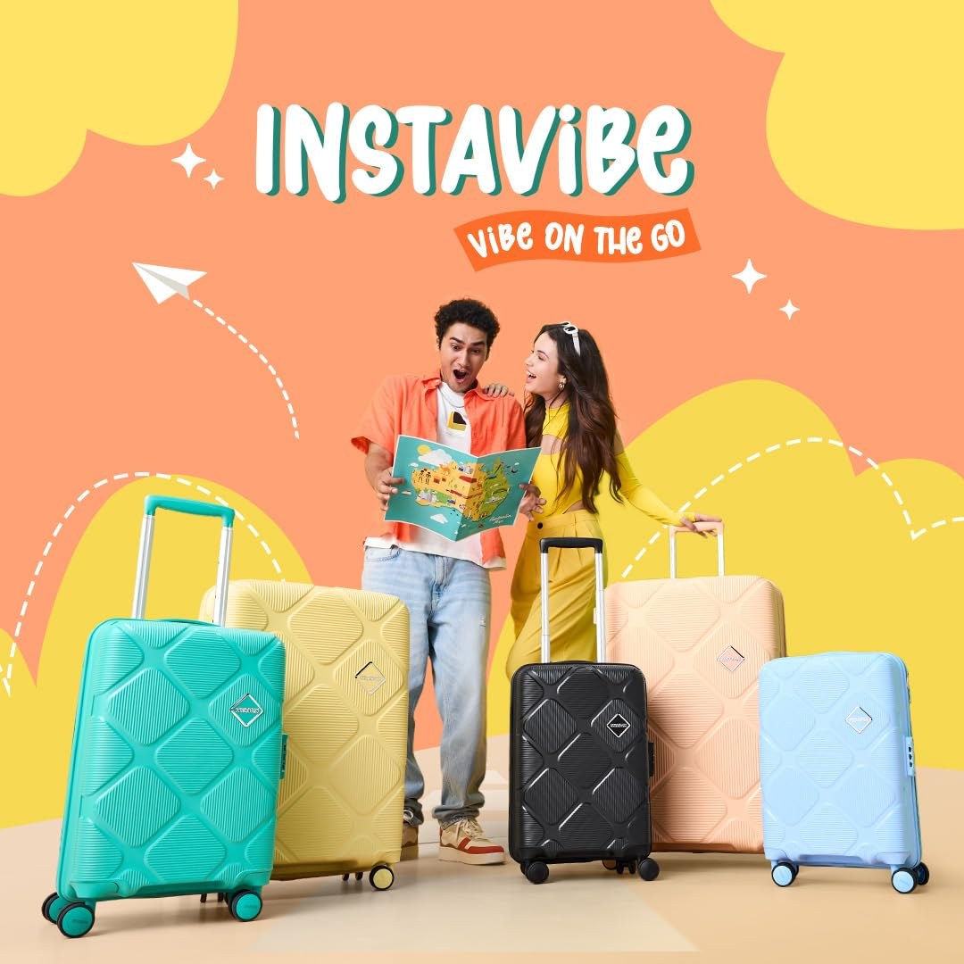 American Tourister Instavibe 79 CM Hard Trolley Bag for Travel Large Polypropylene Suitcase with Mounted TSA Lock, 8 Wheels Spinner, Flexi Packing Straps, and Side Hooks for Men & Women - Sky Blue