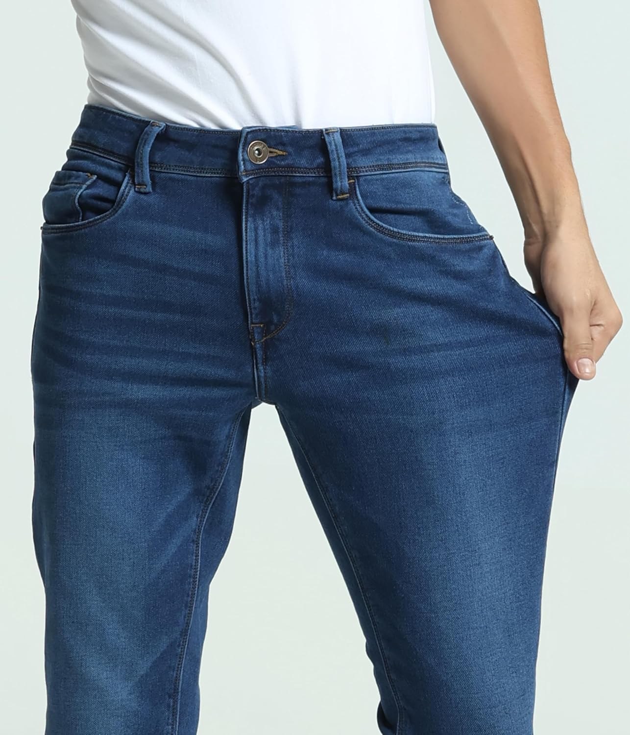 TURMS Men's Anti Stain Jeans 30 Days No Wash Anti Odor Casual Mid Rise Denim Pants | Traveler Comfort Stretchable Breathable Cotton Rich