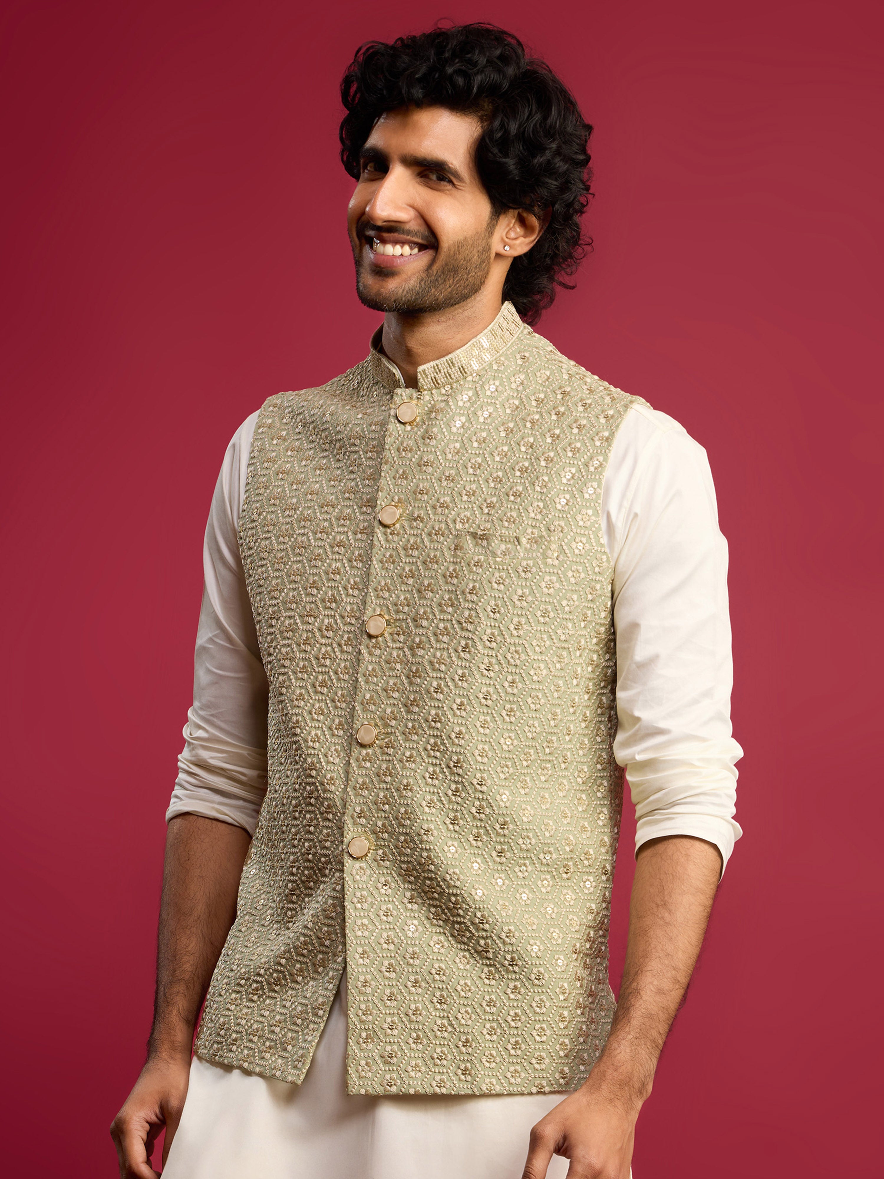 Men's Pista Green - Nehru Jacket