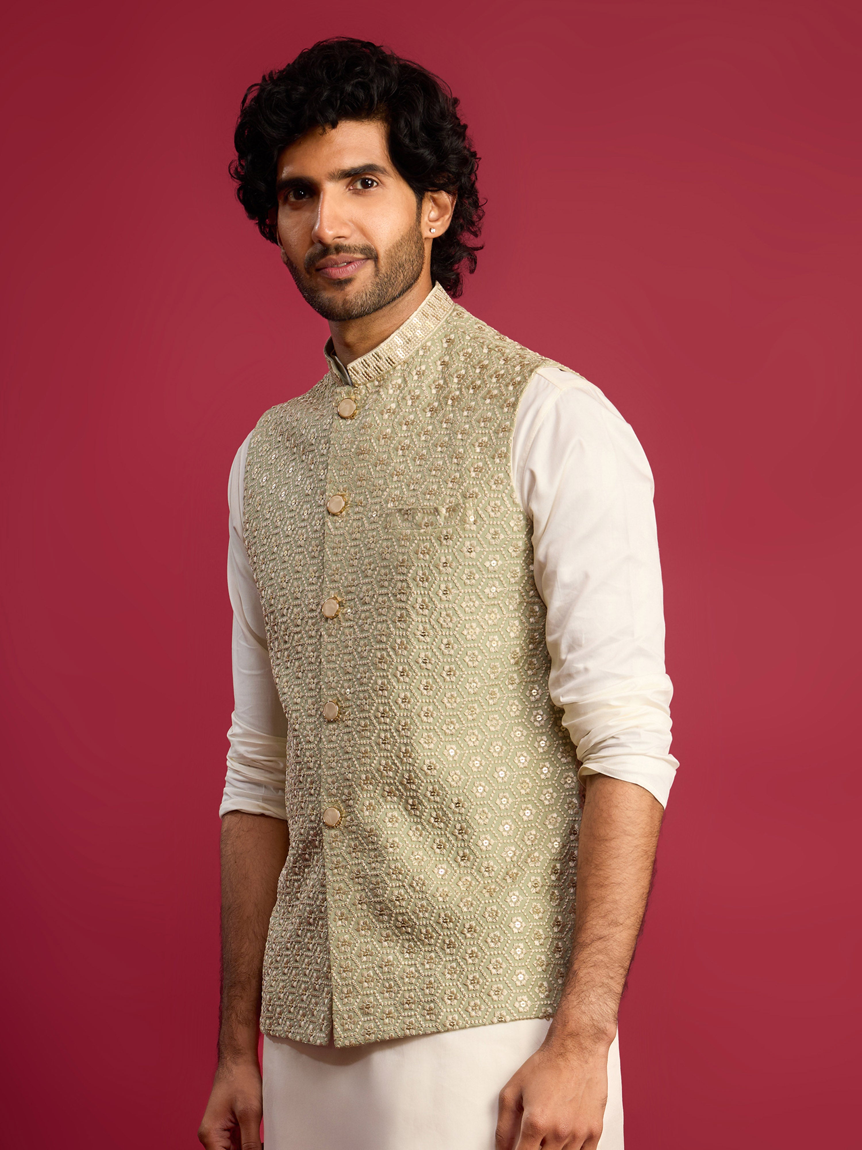 Men's Pista Green - Nehru Jacket