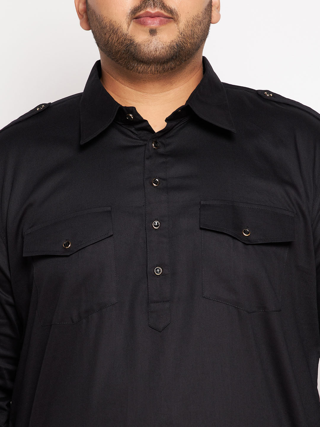 Men's Plus Size Black Cotton Blend Pathani Kurta