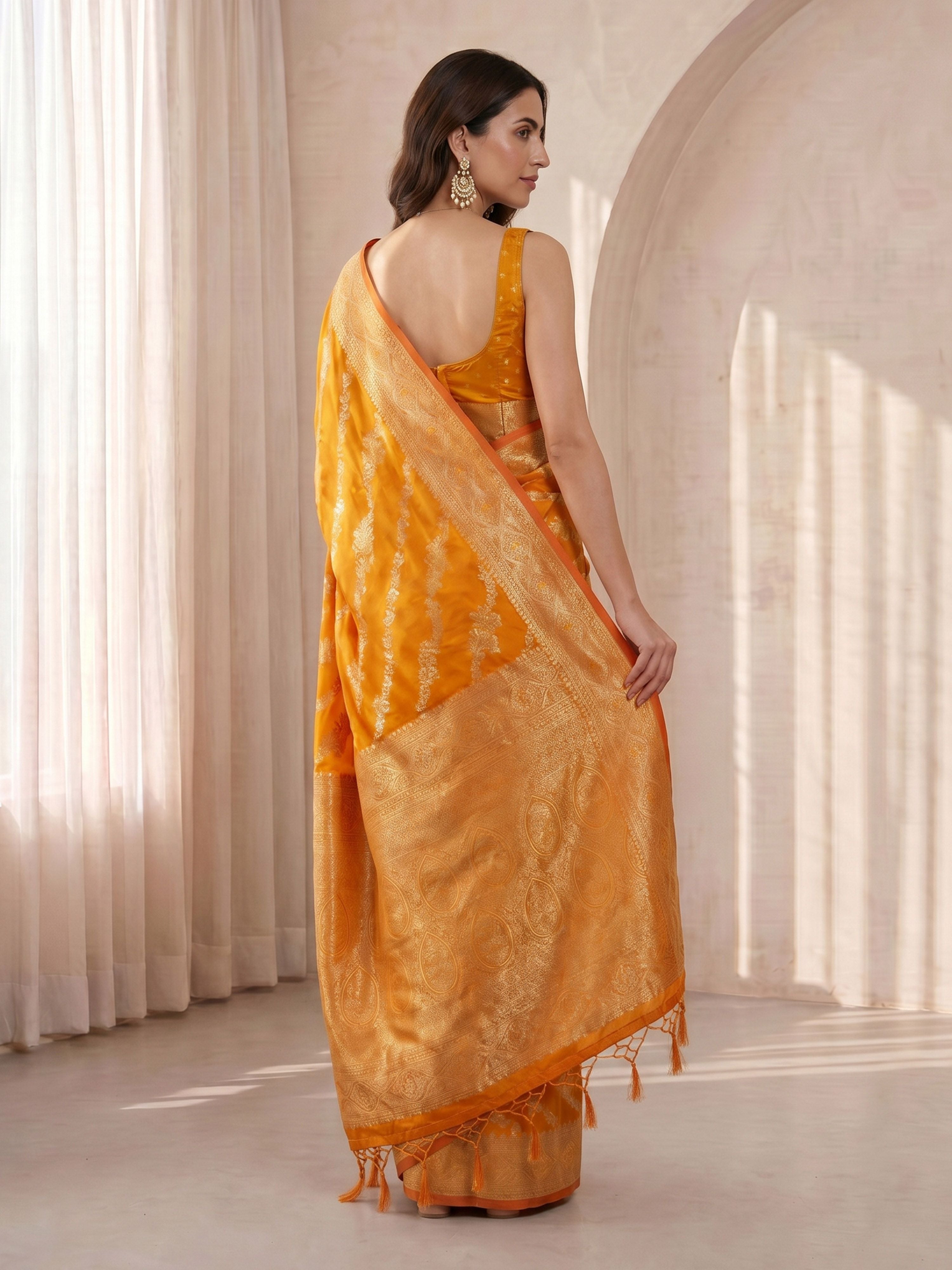 Women's Orange Cotton-Silk Ethnic Motifs Saree With Unstitched Blouse Piece