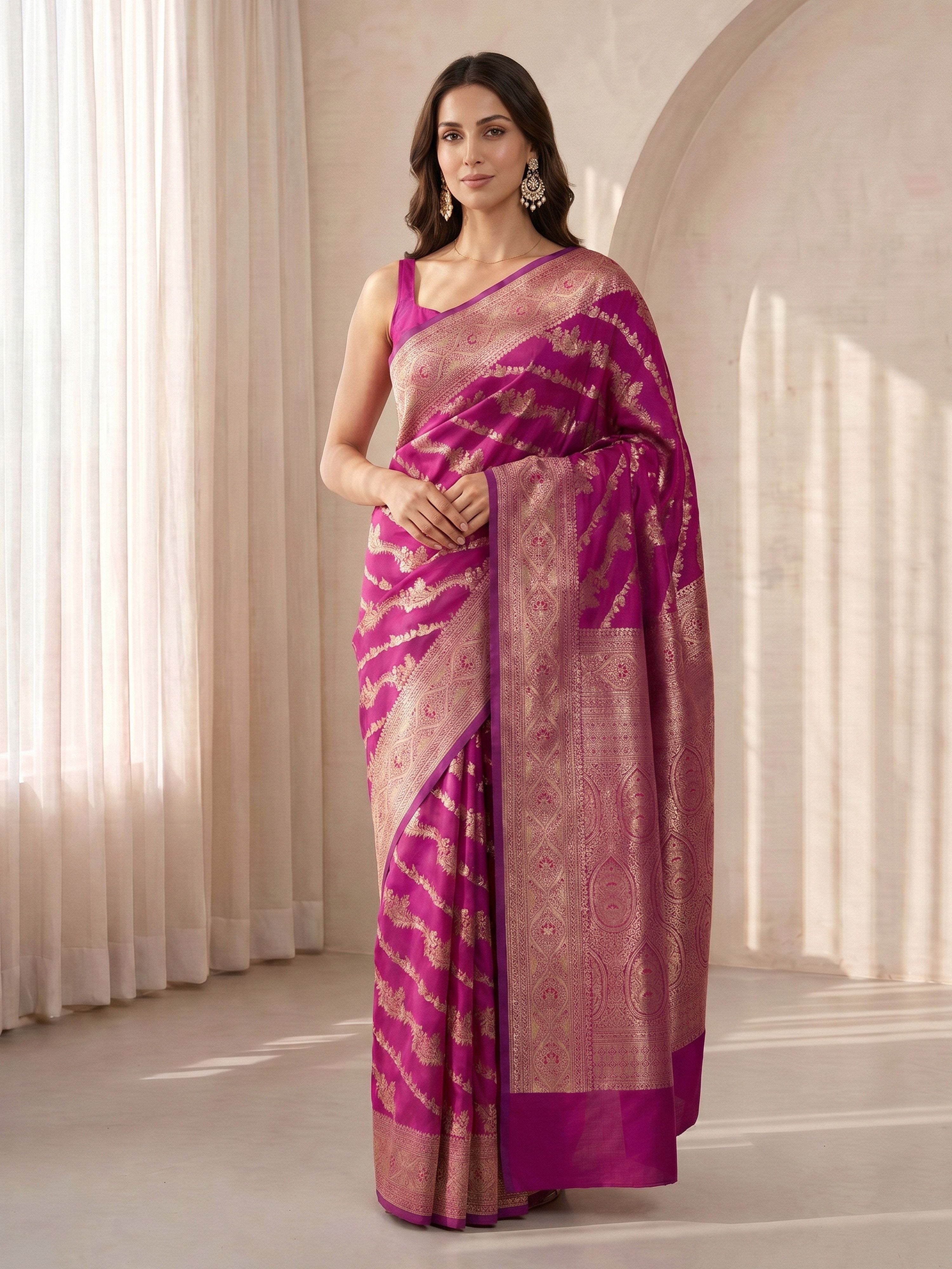 Women's Purple Cotton-Silk Ethnic Motifs Saree With Unstitched Blouse Piece