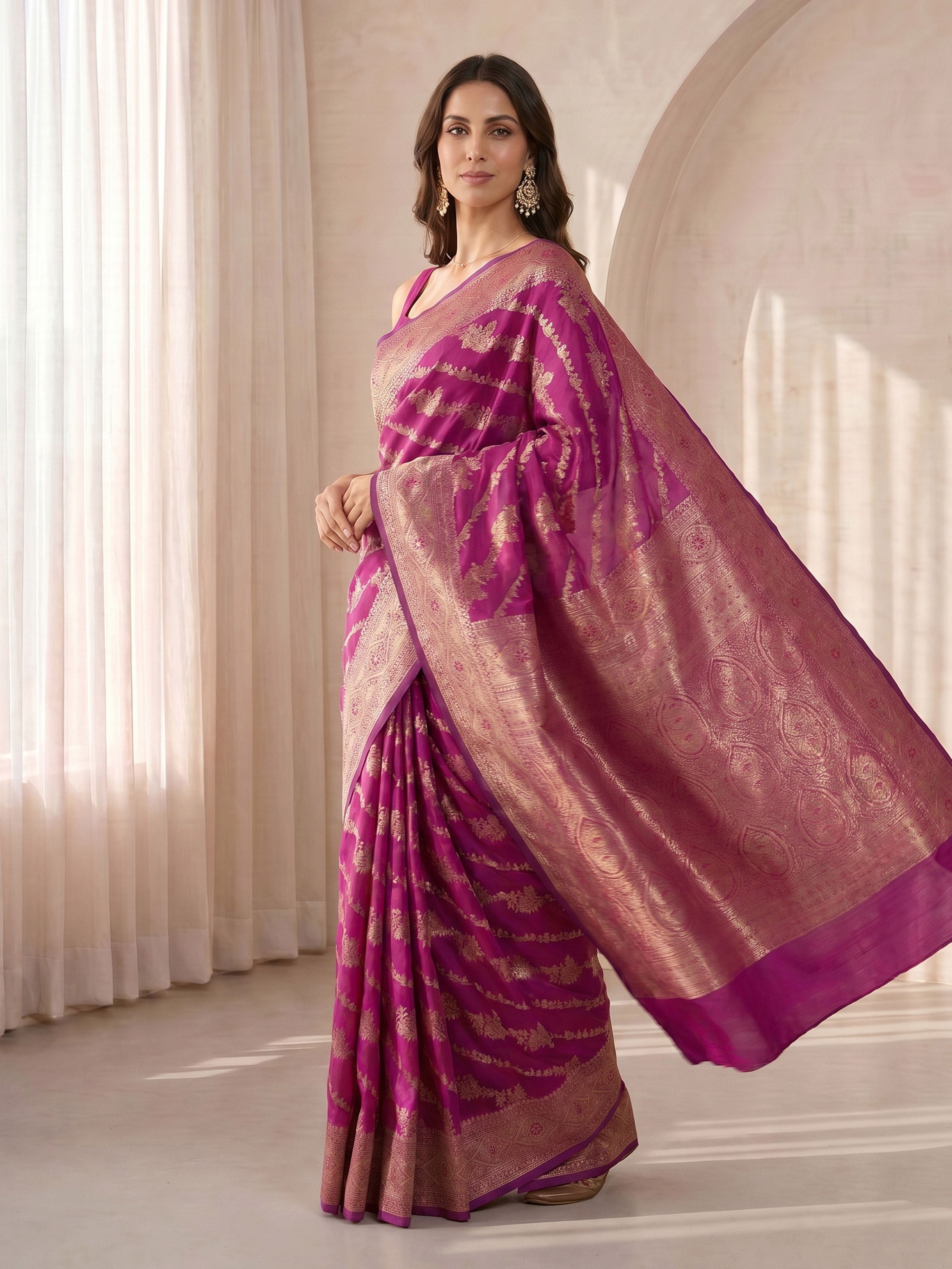 Women's Purple Cotton-Silk Ethnic Motifs Saree With Unstitched Blouse Piece